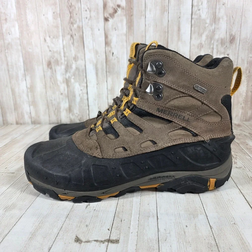 Merrell Stone Waterproof Insulated Winter Boots Men's Size 12 Brown Black Yellow